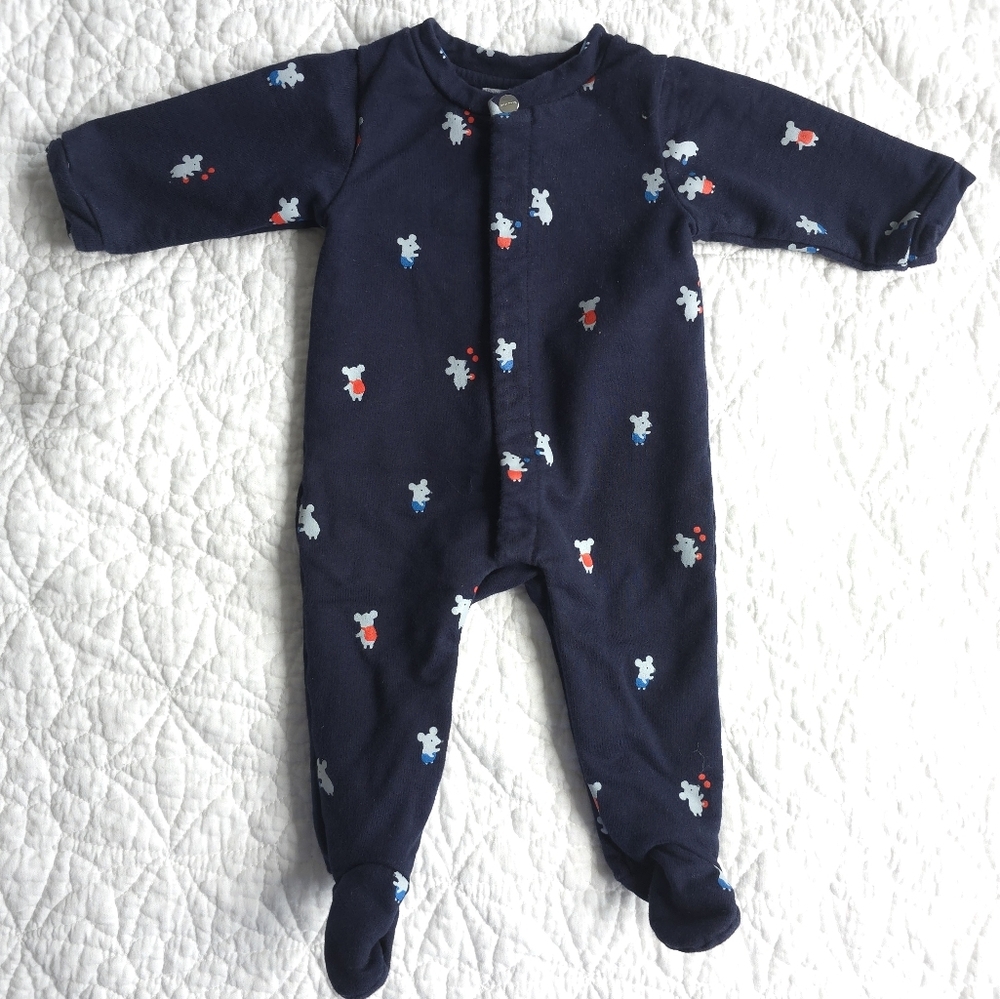 Jacadi Unisex Mid Weight Cotton Footed Sleeper Newborn -1month Mouse Print